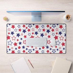 Red and Blue Stars, 4th of July, White Background Desk Mat