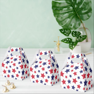 Red and Blue Stars, 4th of July, White Background Favor Boxes