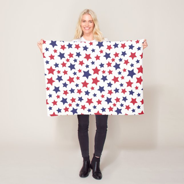 Red and Blue Stars, 4th of July, White Background Fleece Blanket (In Situ)