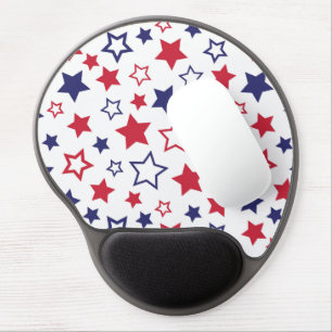 Red and Blue Stars, 4th of July, White Background Gel Mouse Pad