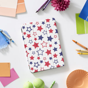 Red and Blue Stars, 4th of July, White Background iPad Pro Cover