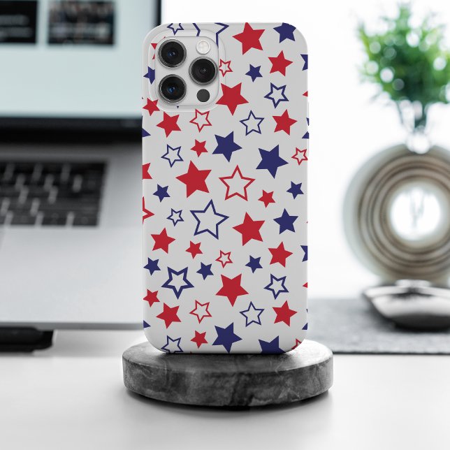 Red and Blue Stars, 4th of July, White Background iPhone Case (Creator Uploaded)