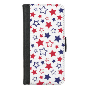 Red and Blue Stars, 4th of July, White Background iPhone 8/7 Wallet Case