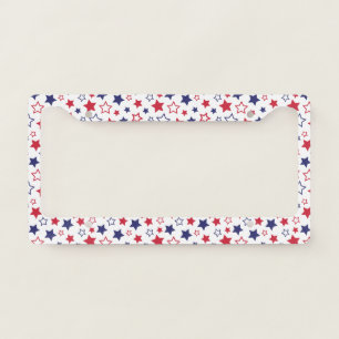 Red and Blue Stars, 4th of July, White Background License Plate Frame