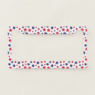Red and Blue Stars, 4th of July, White Background License Plate Frame