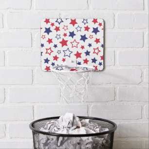 Red and Blue Stars, 4th of July, White Background Mini Basketball Hoop