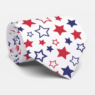 Red and Blue Stars, 4th of July, White Background Neck Tie