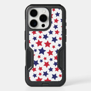 Red and Blue Stars, 4th of July, White Background iPhone 16 Pro Case