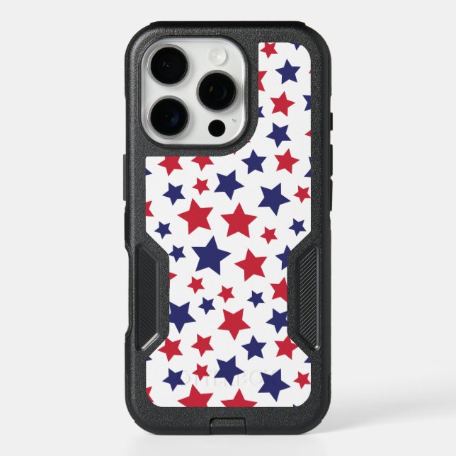 Red and Blue Stars, 4th of July, White Background Otterbox iPhone Case (Back)