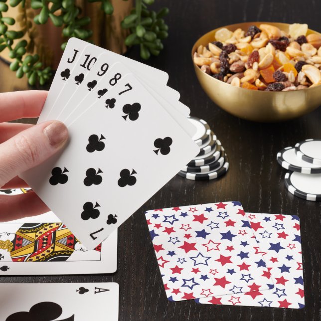 Red and Blue Stars, 4th of July, White Background Poker Cards (In Situ)