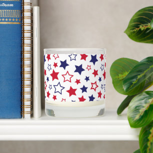 Red and Blue Stars, 4th of July, White Background Scented Candle