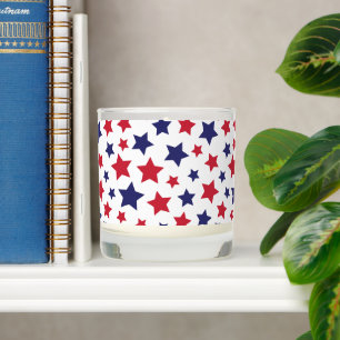 Red and Blue Stars, 4th of July, White Background Scented Candle