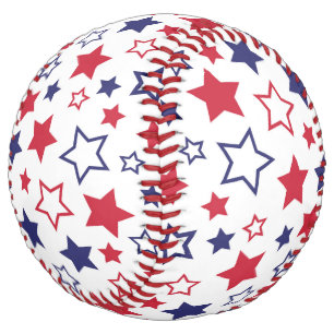 Red and Blue Stars, 4th of July, White Background Softball