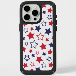 Red and Blue Stars, 4th of July, White Background iPhone 15 Pro Max Case