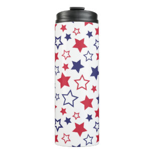 Red and Blue Stars, 4th of July, White Background Thermal Tumbler