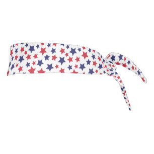Red and Blue Stars, 4th of July, White Background Tie Headband