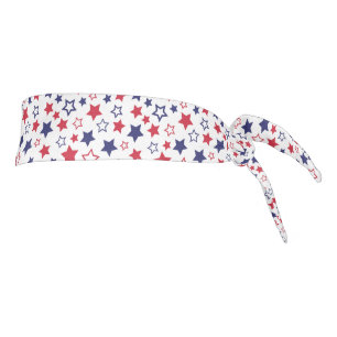 Red and Blue Stars, 4th of July, White Background Tie Headband