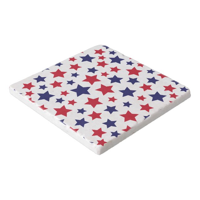 Red and Blue Stars, 4th of July, White Background Trivet (Corner)