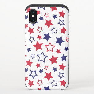 Red and Blue Stars, 4th of July, White Background iPhone XS Slider Case