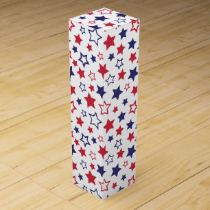 Red and Blue Stars, 4th of July, White Background Wine Box