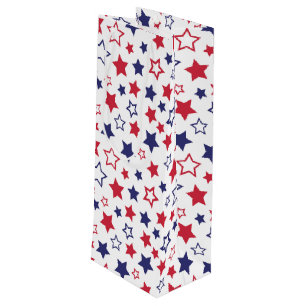 Red and Blue Stars, 4th of July, White Background Wine Gift Bag