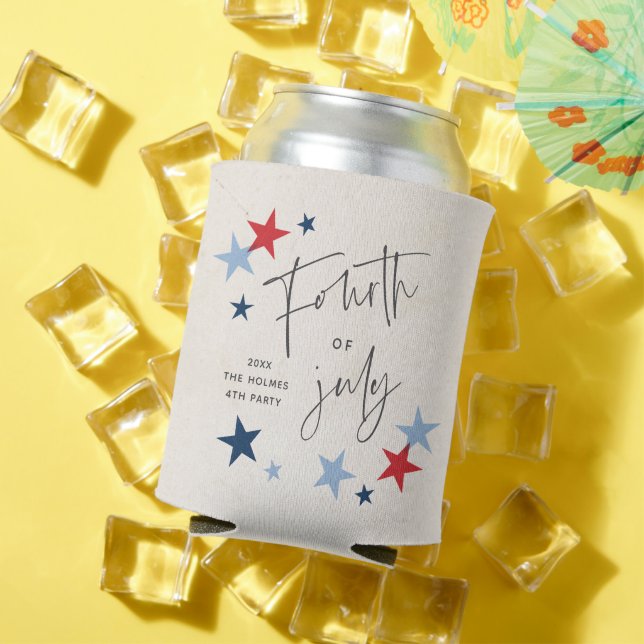 Red and Blue Stars American 4th of July Party Can Cooler (In Situ Summer)