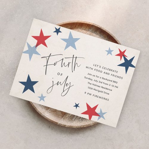 Red and Blue Stars American 4th of July Party Invitation