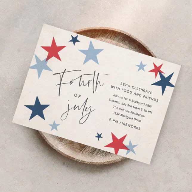 Red and Blue Stars American 4th of July Party Invitation | Zazzle