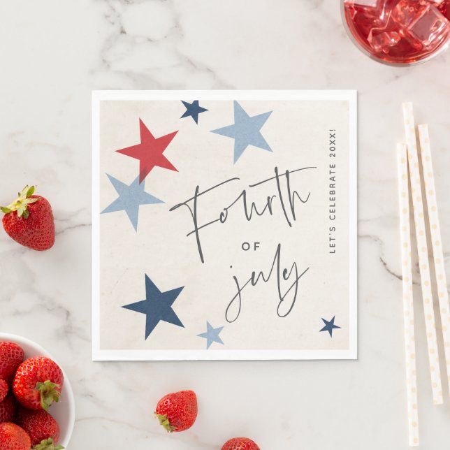 Red and Blue Stars American 4th of July Party Napkins (Insitu)
