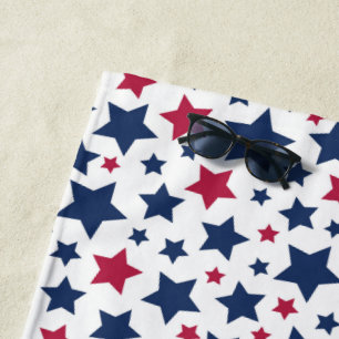 Red and Blue Stars - American flag pattern Beach Towel