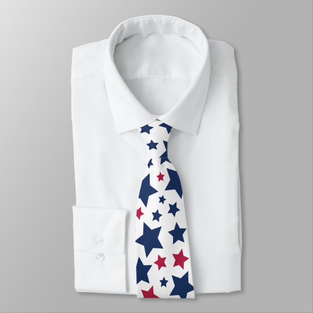 Red and Blue Stars - American flag pattern Neck Tie (Tied)