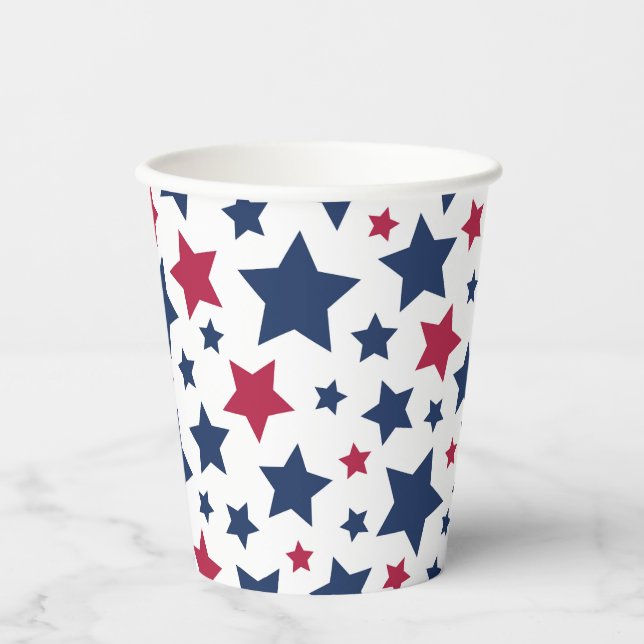 Red and Blue Stars - American flag pattern Paper Cups (Front)