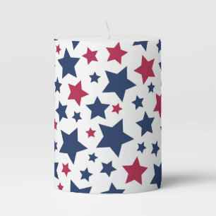 Red and Blue Stars - American flag pattern Pillar Candle
