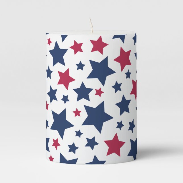 Red and Blue Stars - American flag pattern Pillar Candle (Front)