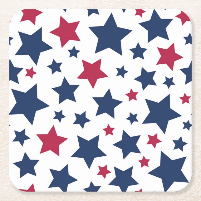 Red and Blue Stars - American flag pattern Square Paper Coaster (Front)