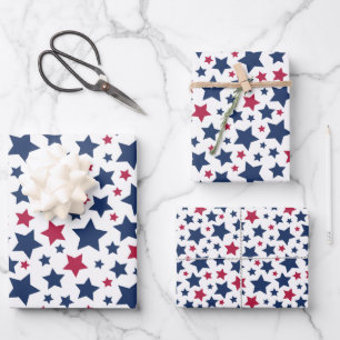 Red and Blue Stars - American flag pattern Wrapping Paper Sheets