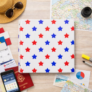 Red and Blue Stars Americana Pattern White 3 Ring Binder