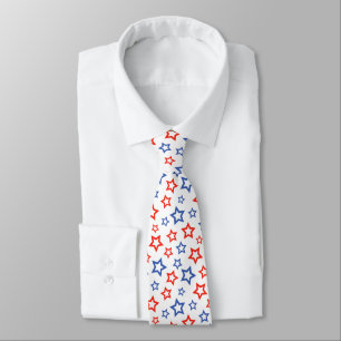 Red and Blue Stars Minimalist Patriotic Pattren Neck Tie
