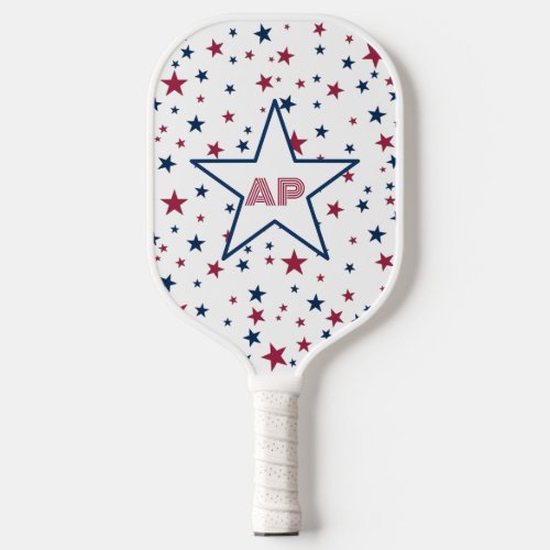 Red and Blue Stars Monogram and Name Pickleball Paddle