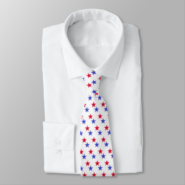 Red and Blue Stars Patriotic Neck Tie (Tied)