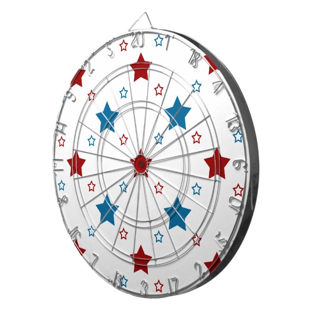 Red and Blue Stars Pattern on White Dart Board (Front Right)