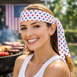 Red and Blue Stars Pattern White Background Tie Headband