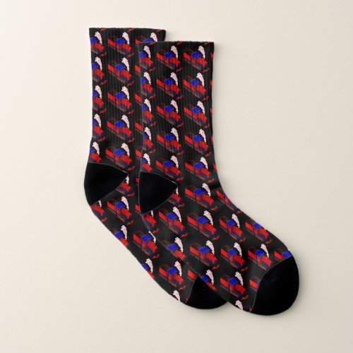 Red and Blue Steam Train Black Socks