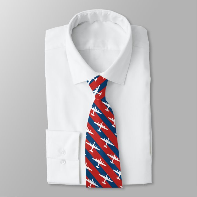 Red and Blue Stripe B-24 Pattern Neck Tie (Tied)