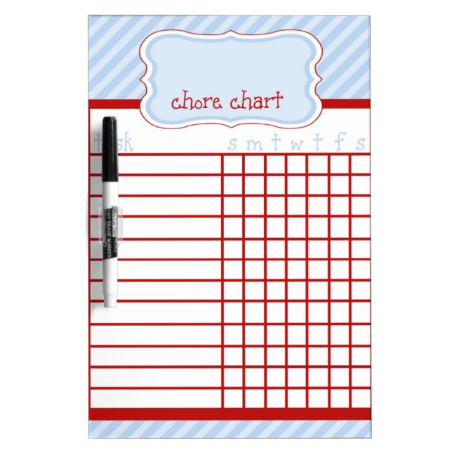 Red and Blue Stripe Chore Chart Dry-Erase Board (Front)