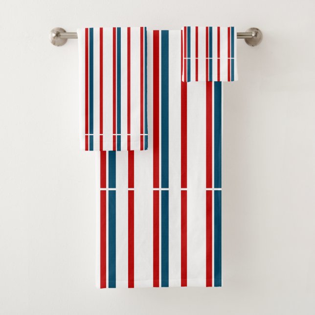 Red and Blue Striped Pattern Bath Towel Set (Insitu)