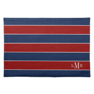 Red and Blue Stripes and Monogram Cloth Placemat