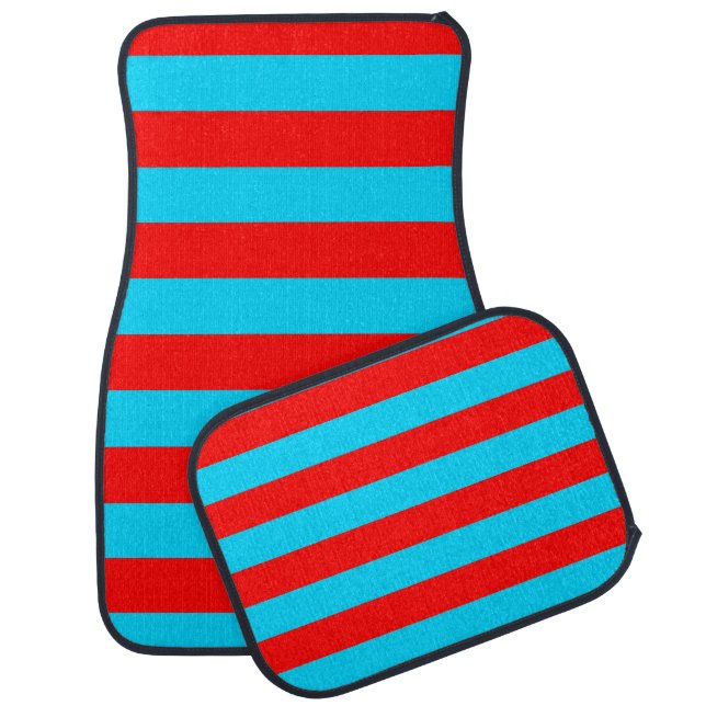 Red and Blue Stripes Design Car Floor Mat (Set)