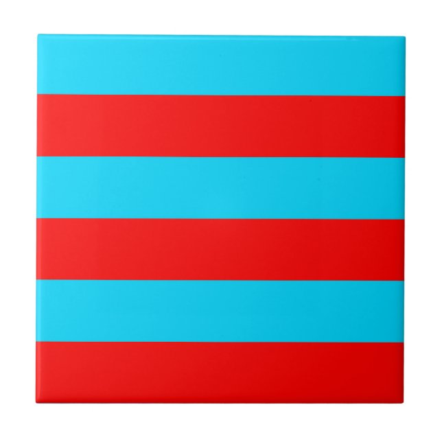 Red and Blue Stripes Design Ceramic Tile (Front)