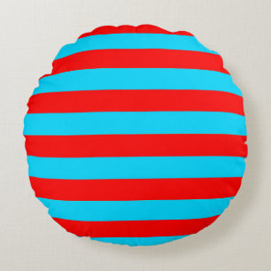 Red and Blue Stripes Design Round Pillow